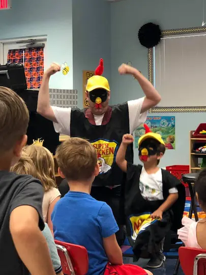 Eric engaging with kids at a birthday party